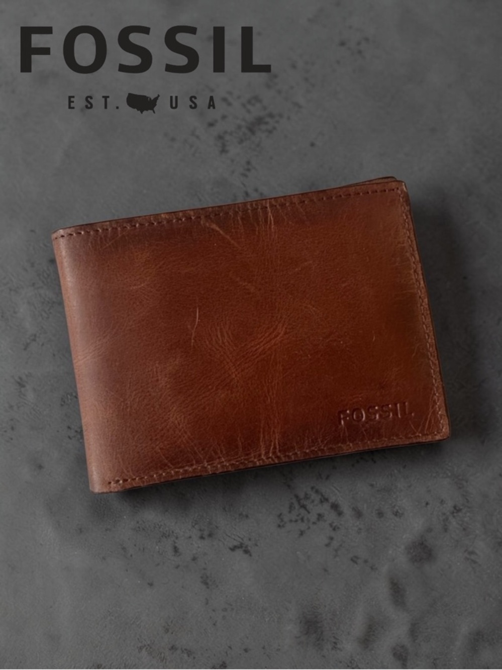 Fossil Men's Brown Leather Bi-Fold Wallet